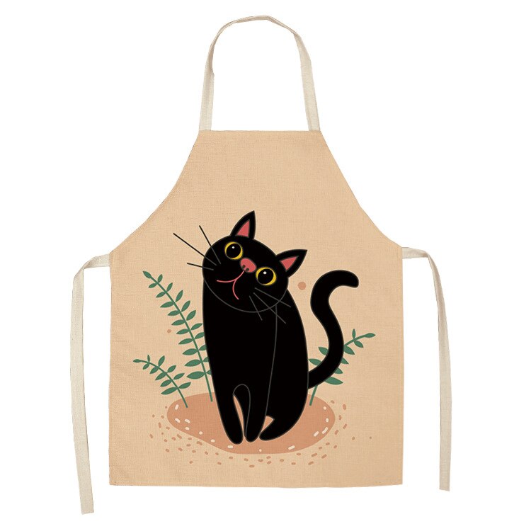 Cat Kitchen Aprons For Women Cotton Linen Bibs Household Cleaning Pinafore Home Cooking Apron kids kitchen barber