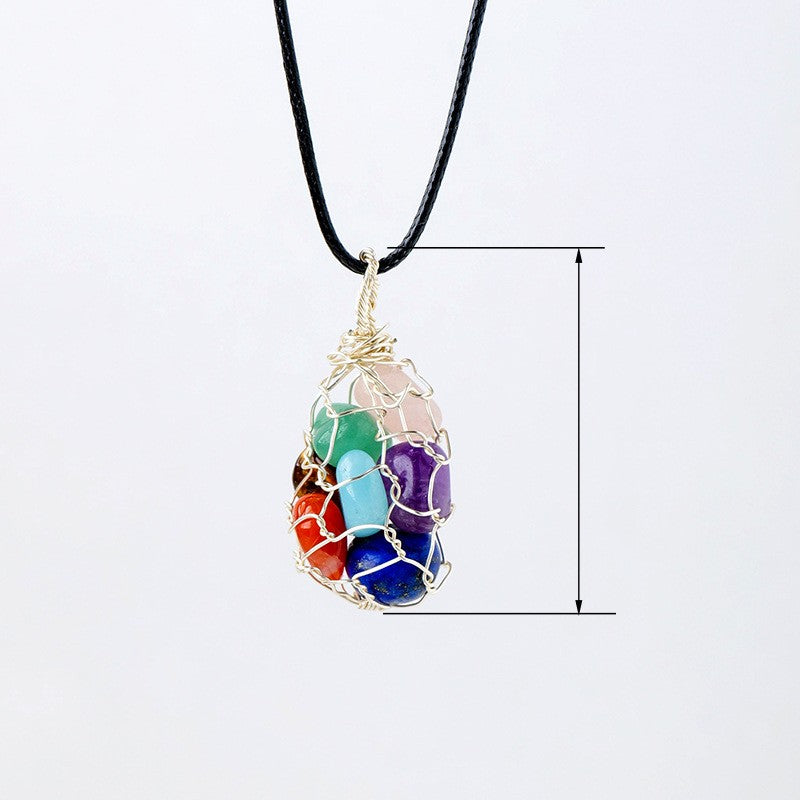 Natural Crystal Crushed Stone Rolling Stone Mesh Pendant Colorful Stone Handmade Copper Wire Wrapped Pendant Necklace Pendant