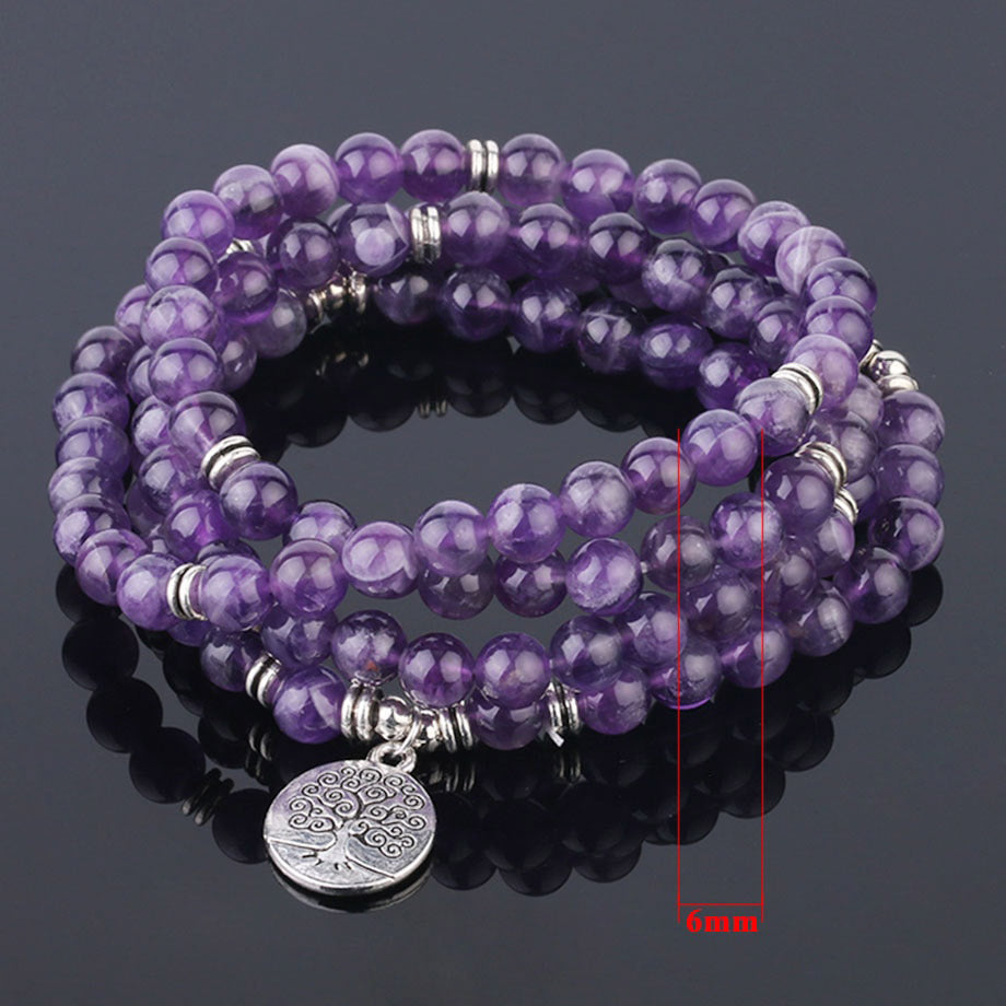 Natural Stone Yoga Healing Bracelet 108 Mala Bead Purple Crystal Wrap Bracelets Tree of Life Lotus Charms Women Bangle