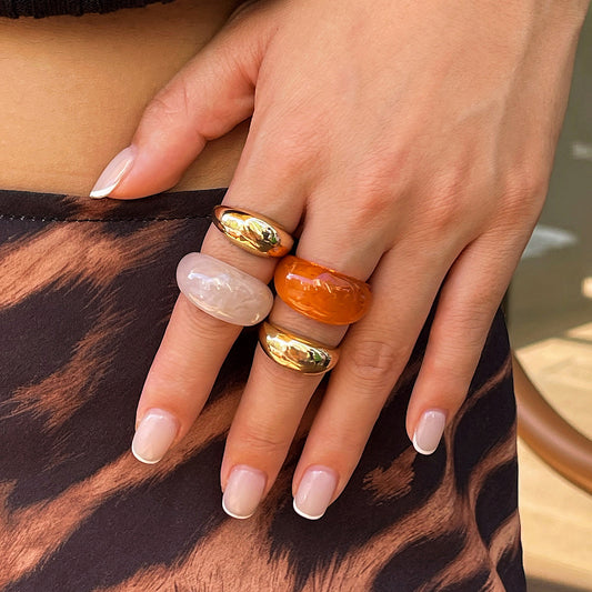 Ins style metal curved ring set retro geometric amber rings smooth surface