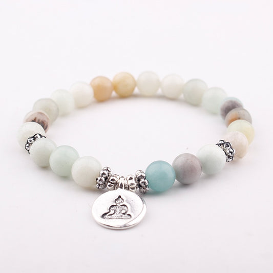 Namaste Wrist Mala Lotus Bracelet Natural Amazonite Meditation Healing Bracelet Mala Bracelet