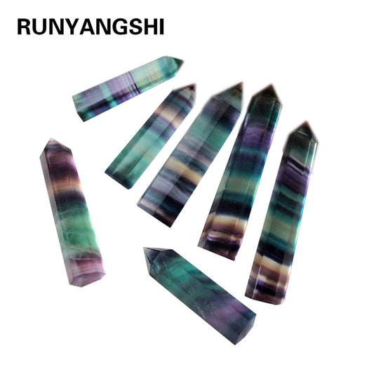 100% Natural Fluorite Crystal Colorful Striped Fluorite Quartz Crystal Stone Hot Point Healing Hexagonal Wand Treatment Stone