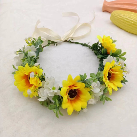 Hawaiian Sun Wreath Headwear, European and American Beautiful Bridal Hairband, Wedding Hair Ornament, Headflower