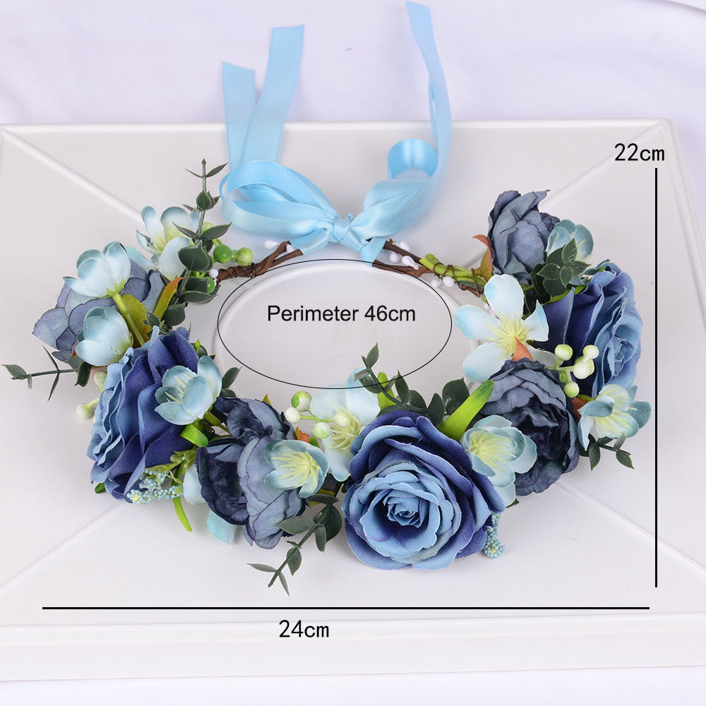 Simulated flower garland Hanfu silk flower headwear travel check-in hair accessories ethnic style photography flower headband flower wreath