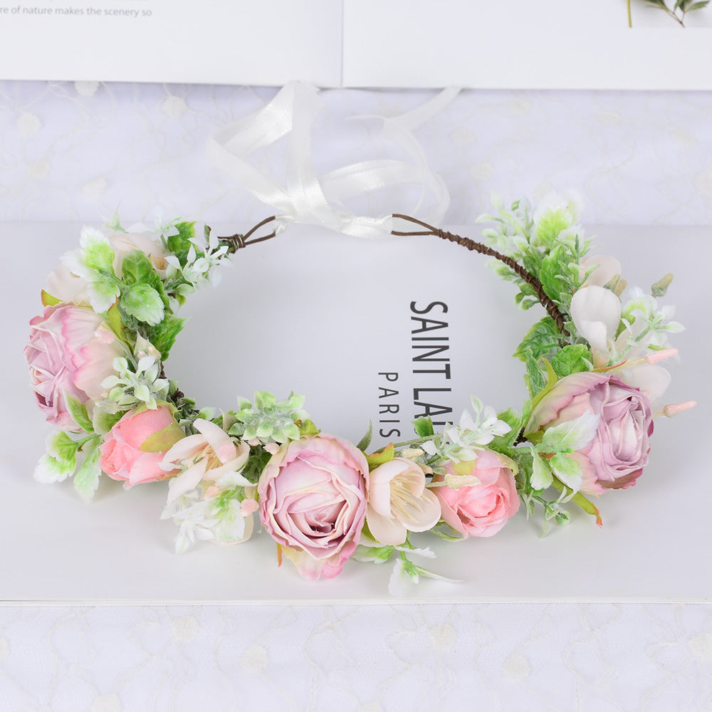 Hawaiian Wreath Wreath Simulation Flower Headwear Forest Fairy Girl Style Scenic Area Photo Headflower