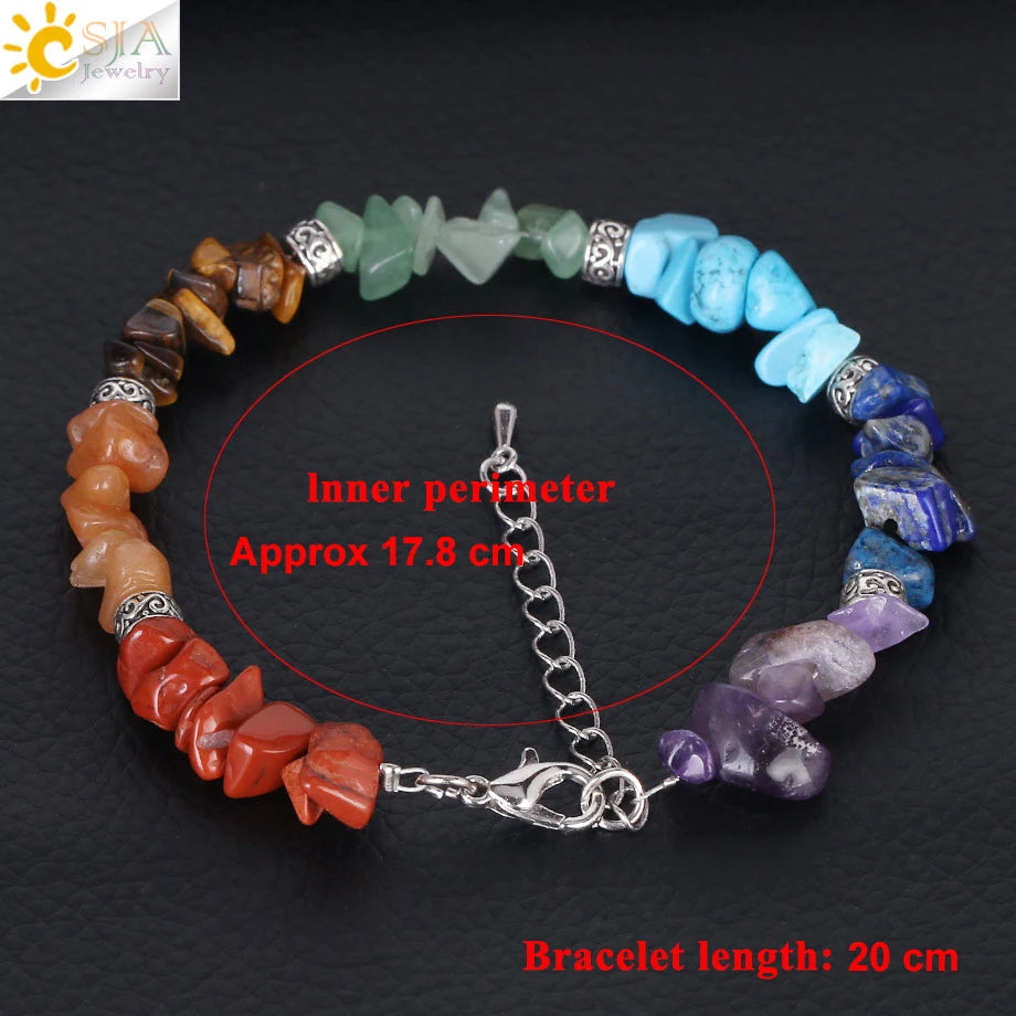 7 Chakra Reiki Women Bracelets Chain Link Lobster Clasp Healing Balance Natural Chip Stone