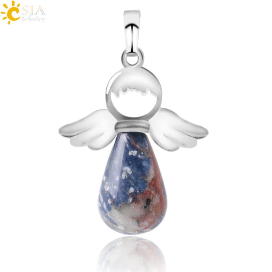 Natural Stones Angels Pendant for Necklace Pink Quartz Onyx Pendants