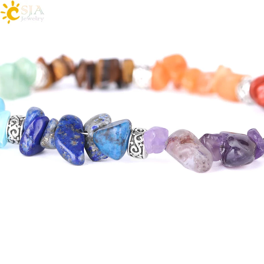 7 Chakra Reiki Women Bracelets Chain Link Lobster Clasp Healing Balance Natural Chip Stone