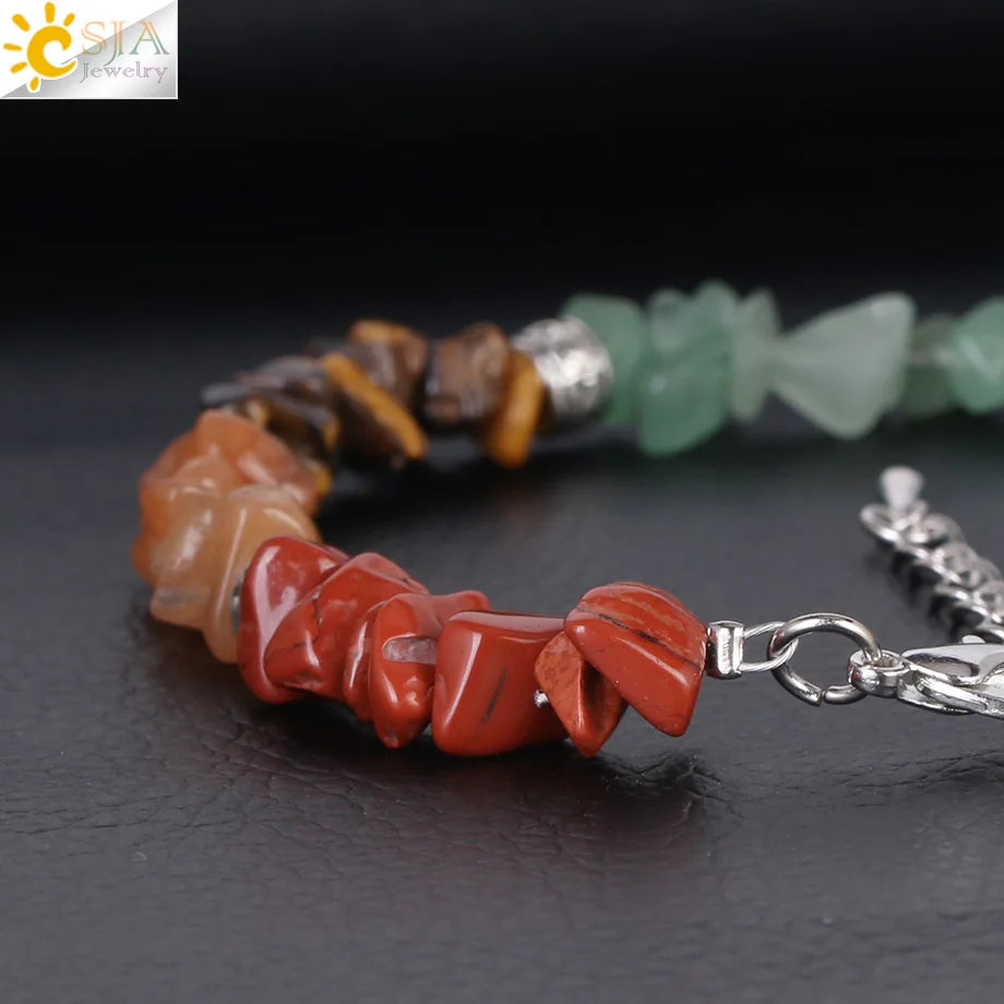 7 Chakra Reiki Women Bracelets Chain Link Lobster Clasp Healing Balance Natural Chip Stone